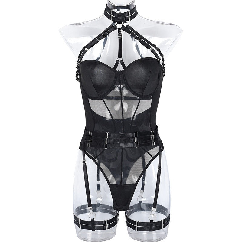 🔥 Hanging Neck, One-Piece w/ Mesh Straps & Leg Rings