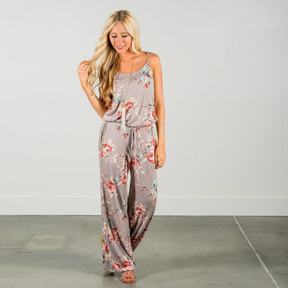 women Super Comfy Floral Jumpsuit Fashion Trend Sling Print Loose Piece Trousers