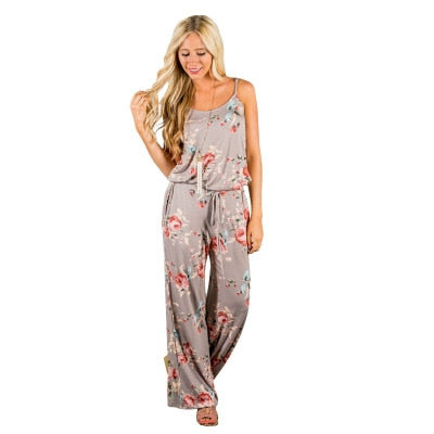 women Super Comfy Floral Jumpsuit Fashion Trend Sling Print Loose Piece Trousers