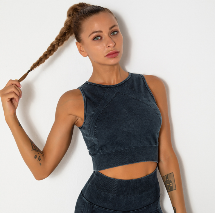 New High Collar Sports Vest Women Elastic Tight Sleeveless Running Vest Sexy Crop Top Workout Quick-Dry Yoga Tank Tops