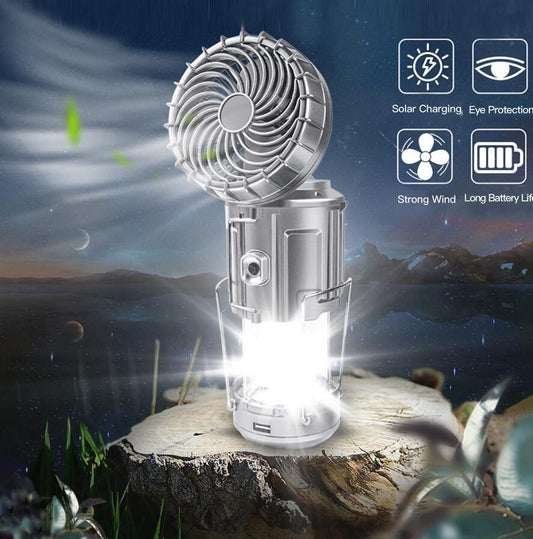 🛍️Solar Charging Portable Outdoor LED Camping Lantern With Fan