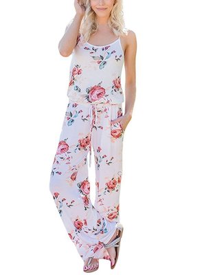 women Super Comfy Floral Jumpsuit Fashion Trend Sling Print Loose Piece Trousers