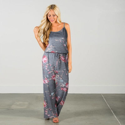 women Super Comfy Floral Jumpsuit Fashion Trend Sling Print Loose Piece Trousers