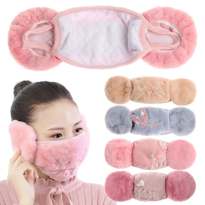 🛍️Cute Cartoon 2 in 1 Warm Earmuffs and Masks