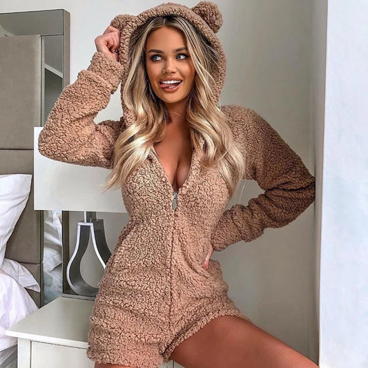 🛍️Women's Hooded Cute Teddy Bear Warm Flannel Sleepwear